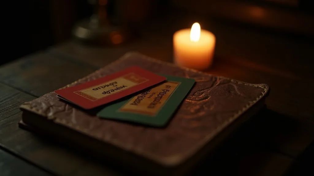 cartes feu-rouge de safeword et carnet de cuir sur chêne sombre a Marseille
