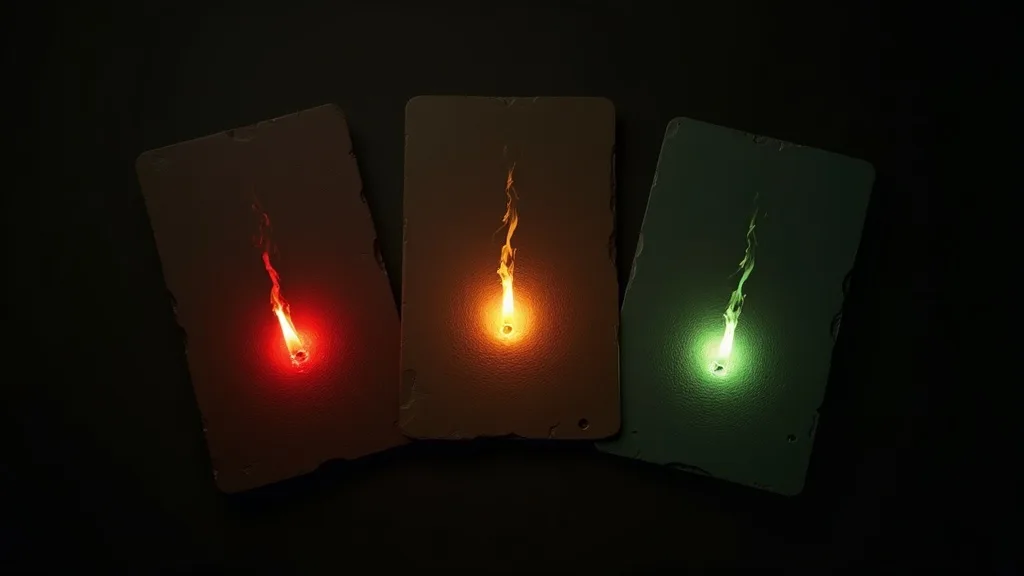 trois cartes feu-rouge rouge orange vert etalees sur ardoise sombre a Marseille